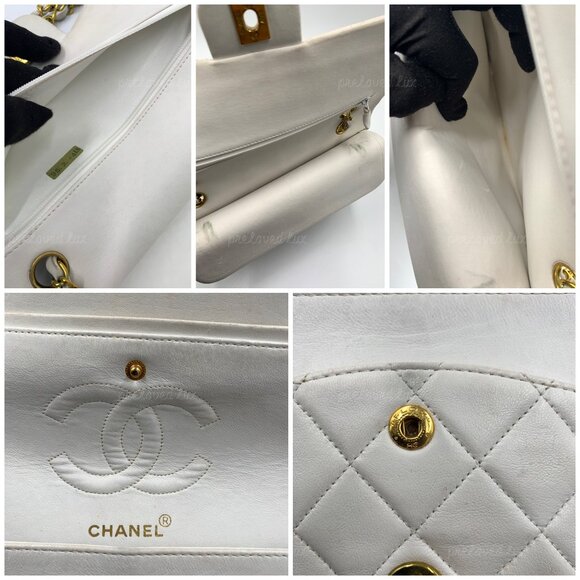 Authentic CHANEL Medium Classic Double Flap Bag White with Gold Hardware - Picture 8 of 12